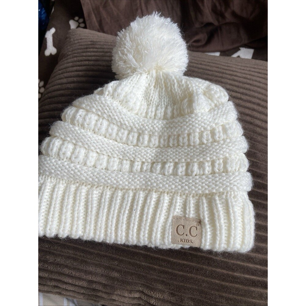 C.C Kids Pom Knit CC Beanie Cap Hat off white - Picture 1 of 5